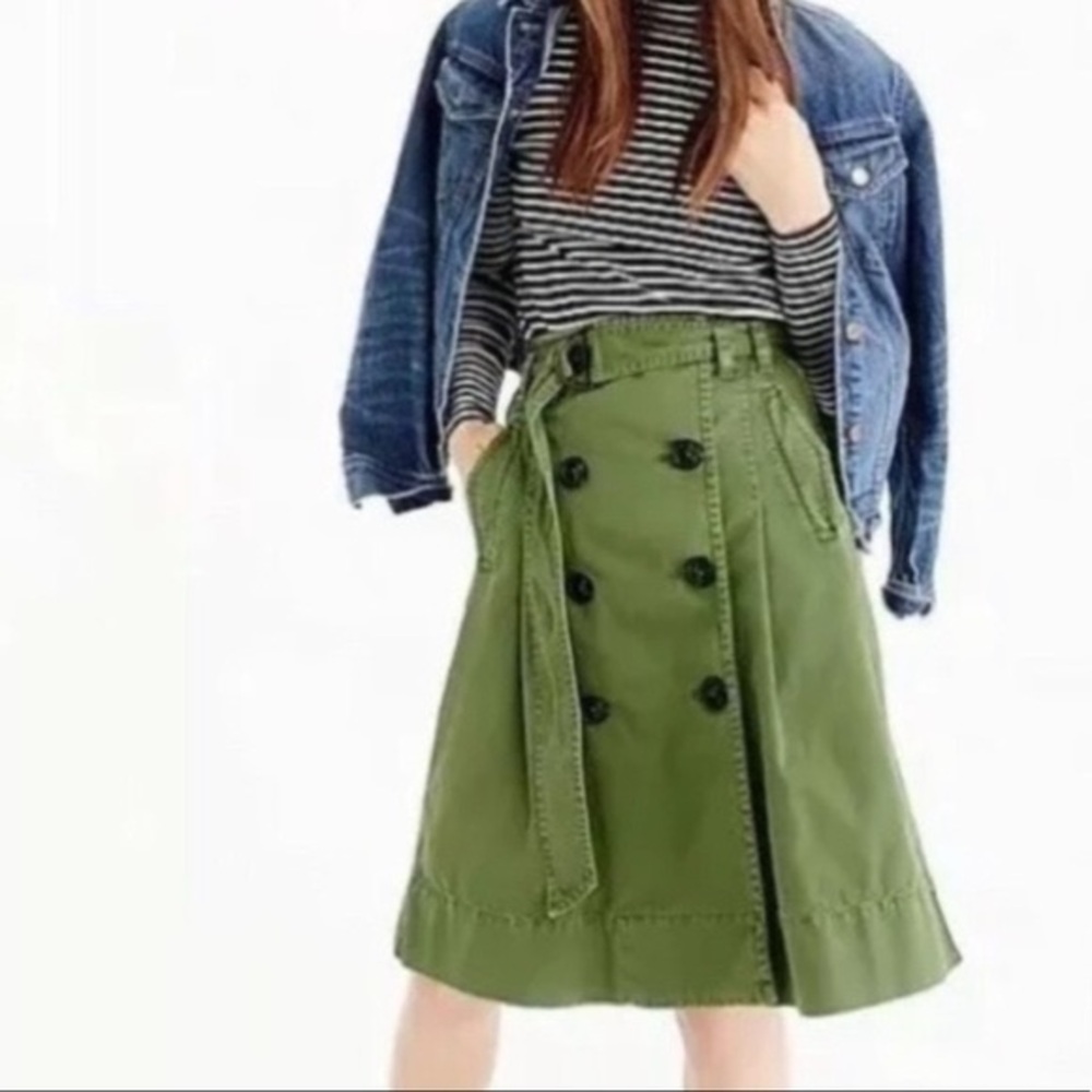 J. Crew Green Midi A-Line Chino Trench Skirt with Pockets